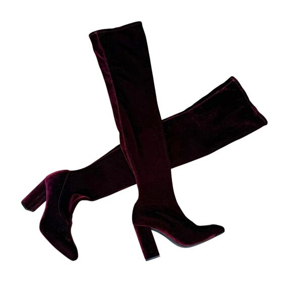 Zara velvet over the knee burgundy heeled boots EU 38 / US 7.5 - Picture 12 of 15